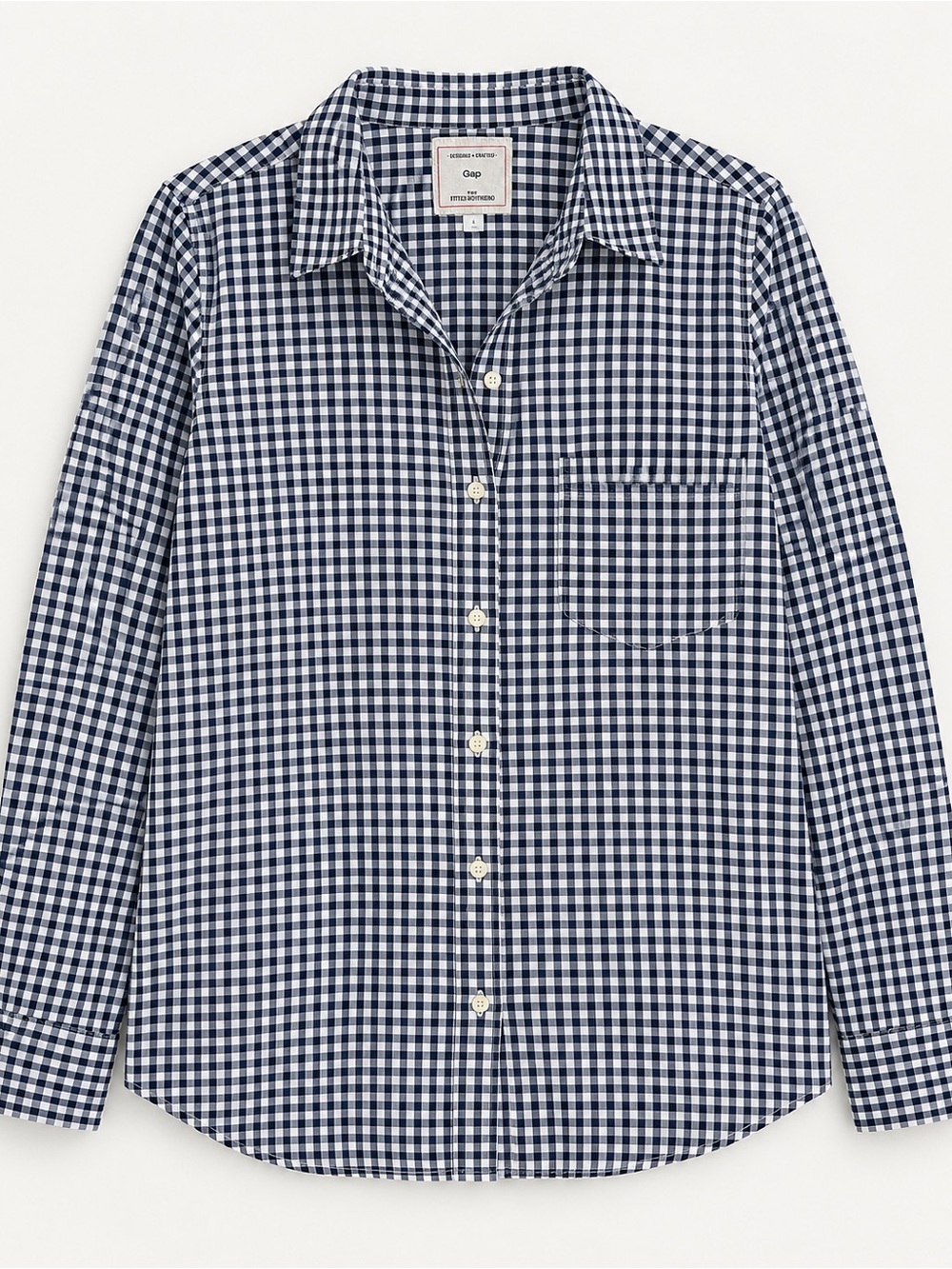 Gap The Fitted Boyfriend Navy Gingham Button Down Shirt Women’s L Preppy Coastal